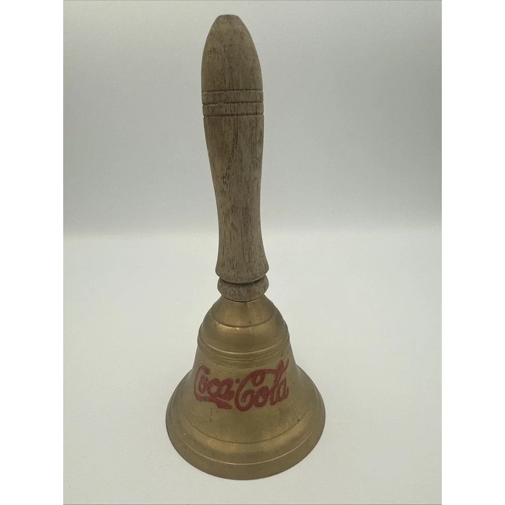 Vintage Coca Cola Brass School Bell With Wood Handle